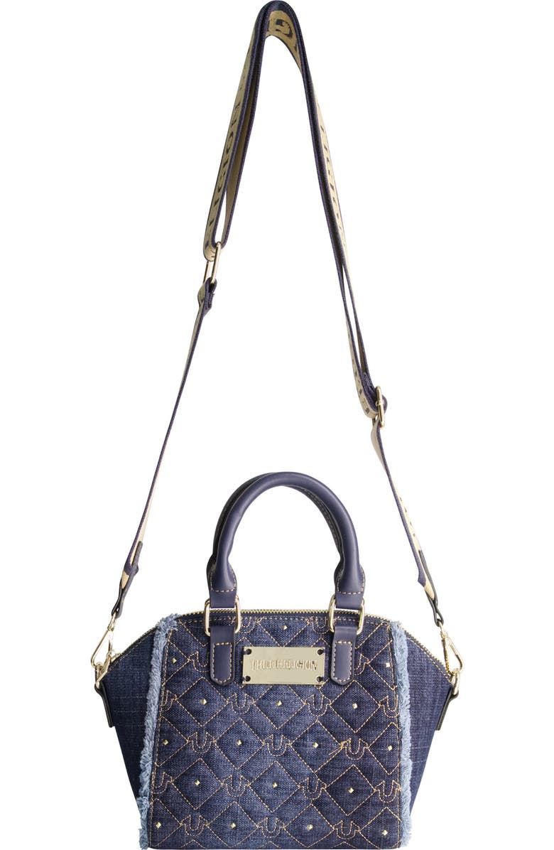 True Religion Frayed Denim Mini Satchel Bag, Main, color, Denim