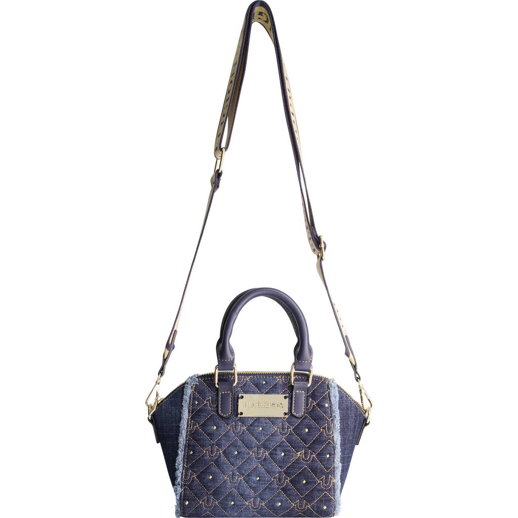 TRUE RELIGION TRUE RELIGION FRAYED DENIM MINI SATCHEL BAG