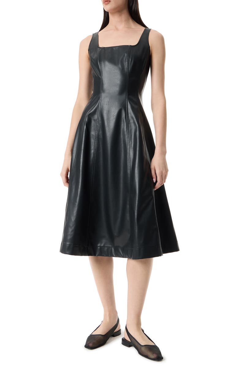 Robert Rodriguez Nova Square Neck Faux Leather Midi Dress, Main, color, Black Beauty