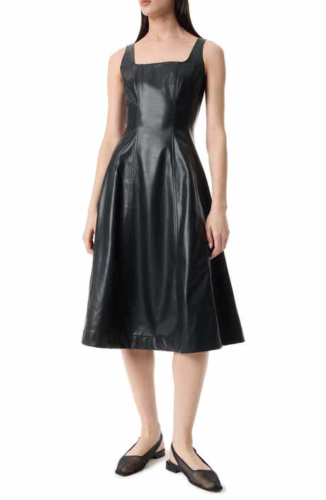 Robert Rodriguez Nova Square Neck Faux Leather Midi Dress