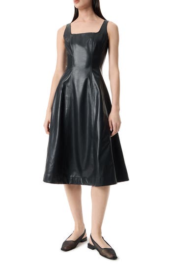 Robert Rodriguez Nova Square Neck Faux Leather Midi Dress In Black