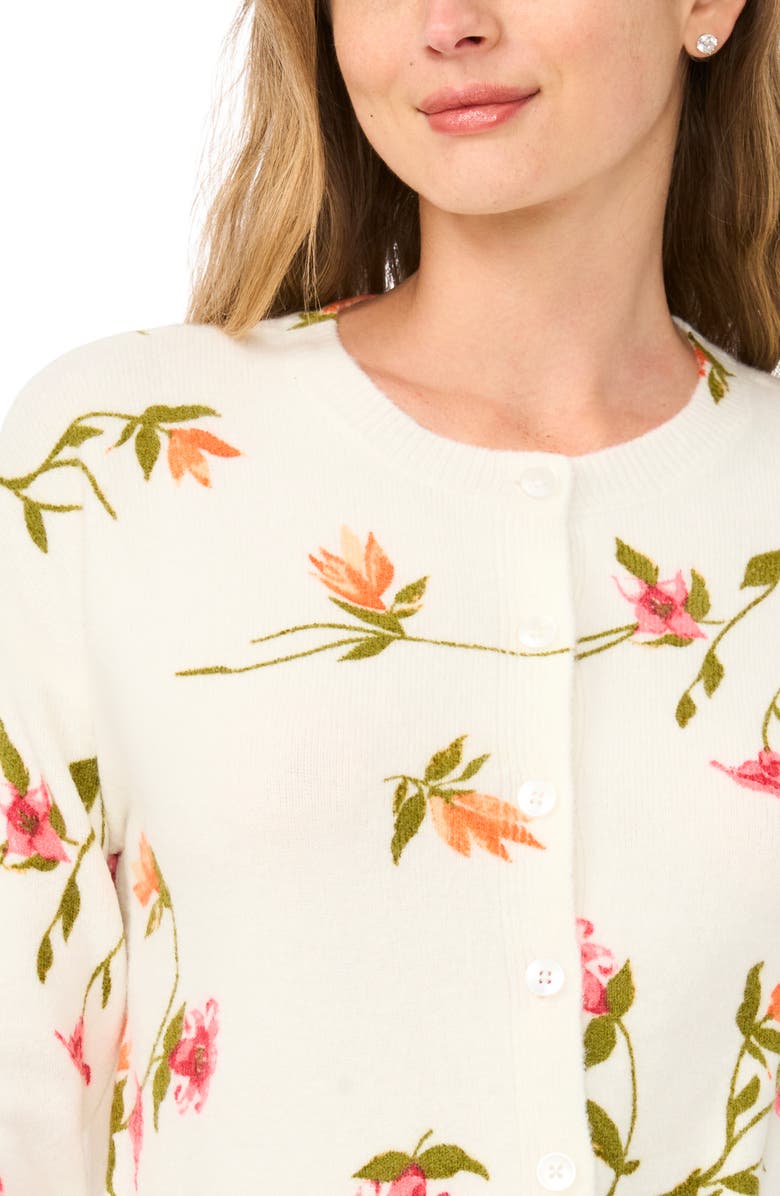 CeCe Floral Cardigan, Alternate, color, New Ivory Floral