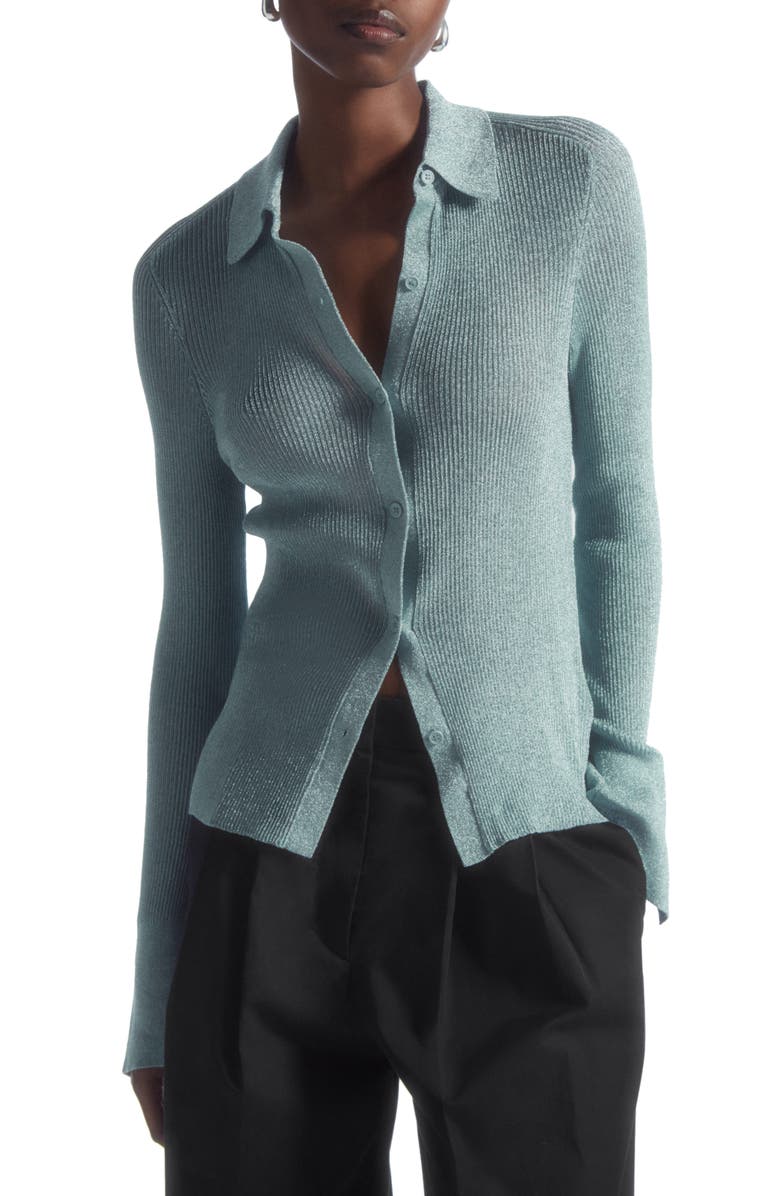 COS Metallic Rib Cardigan, Main, color, 