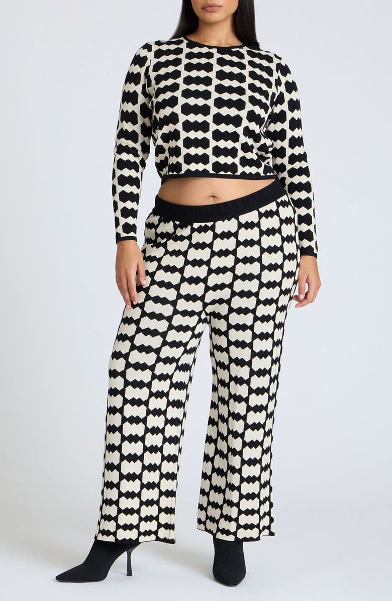 ELOQUII Intarsia Crewneck Crop Sweater, Alternate, color,