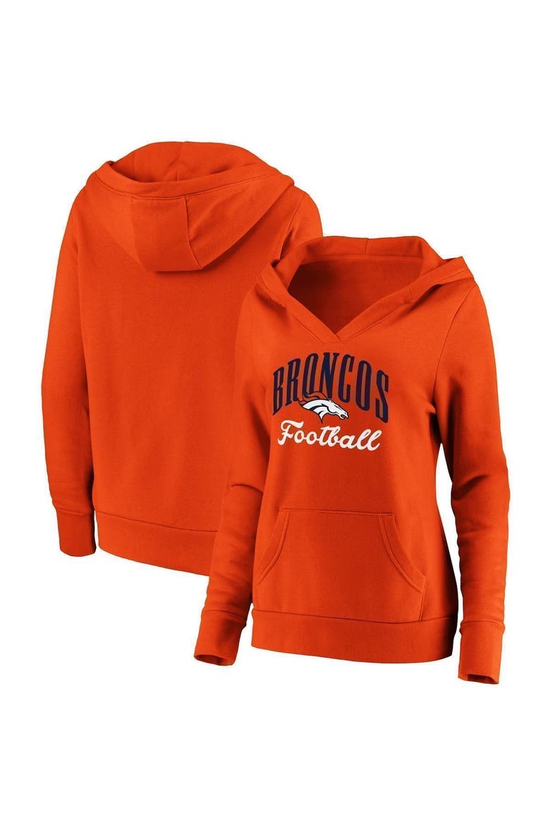 Women's Fanatics Branded Orange Denver Broncos Team Victory Script Crossover V-Neck Pullover Hoodie, Main, color, ORANGE