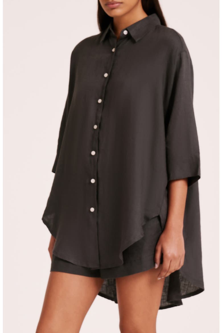 Lounge Linen Longline Shirt, Alternate, color, Coal