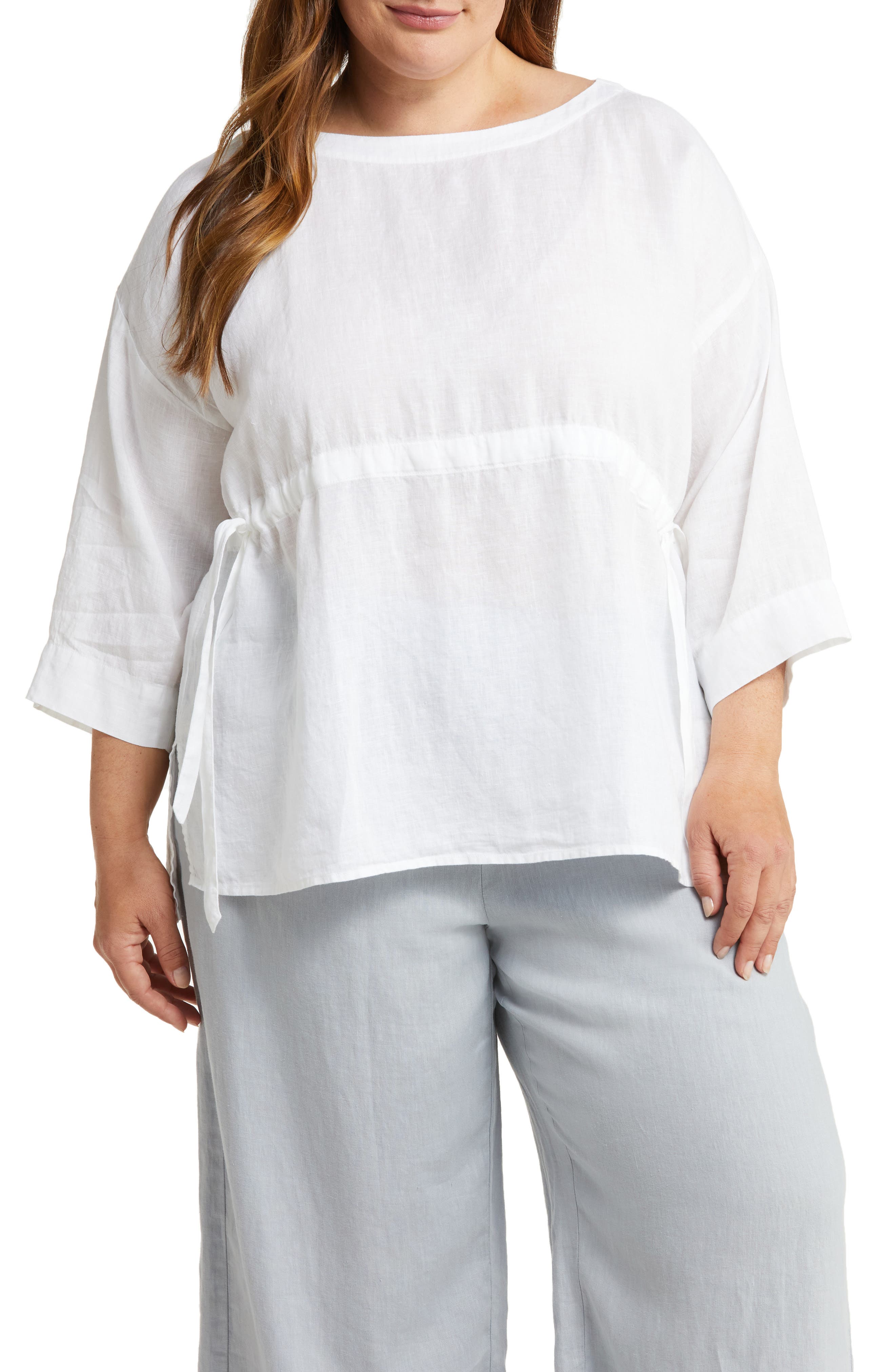 Eileen Fisher Bateau Neck Organic Linen Blend Top (Women) | Nordstrom