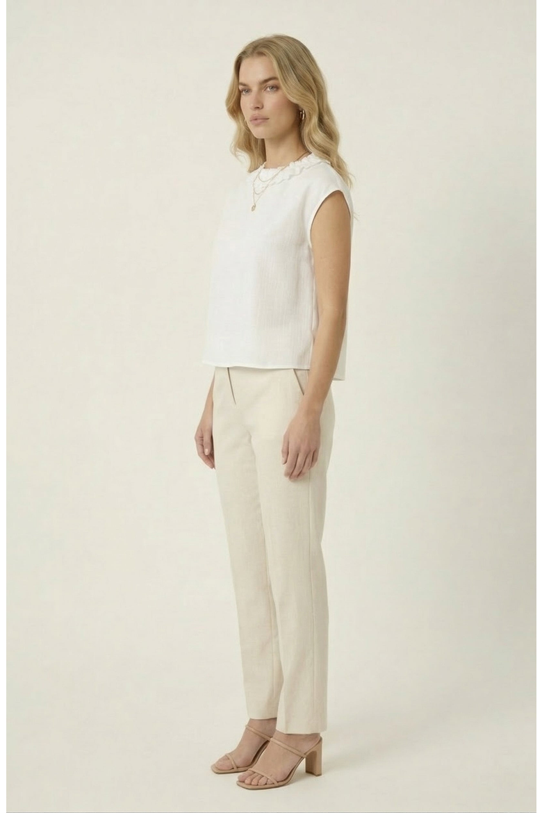 Sleeveless Blouse with Pleated Neckline and Soft Drape, Alternate, color, White