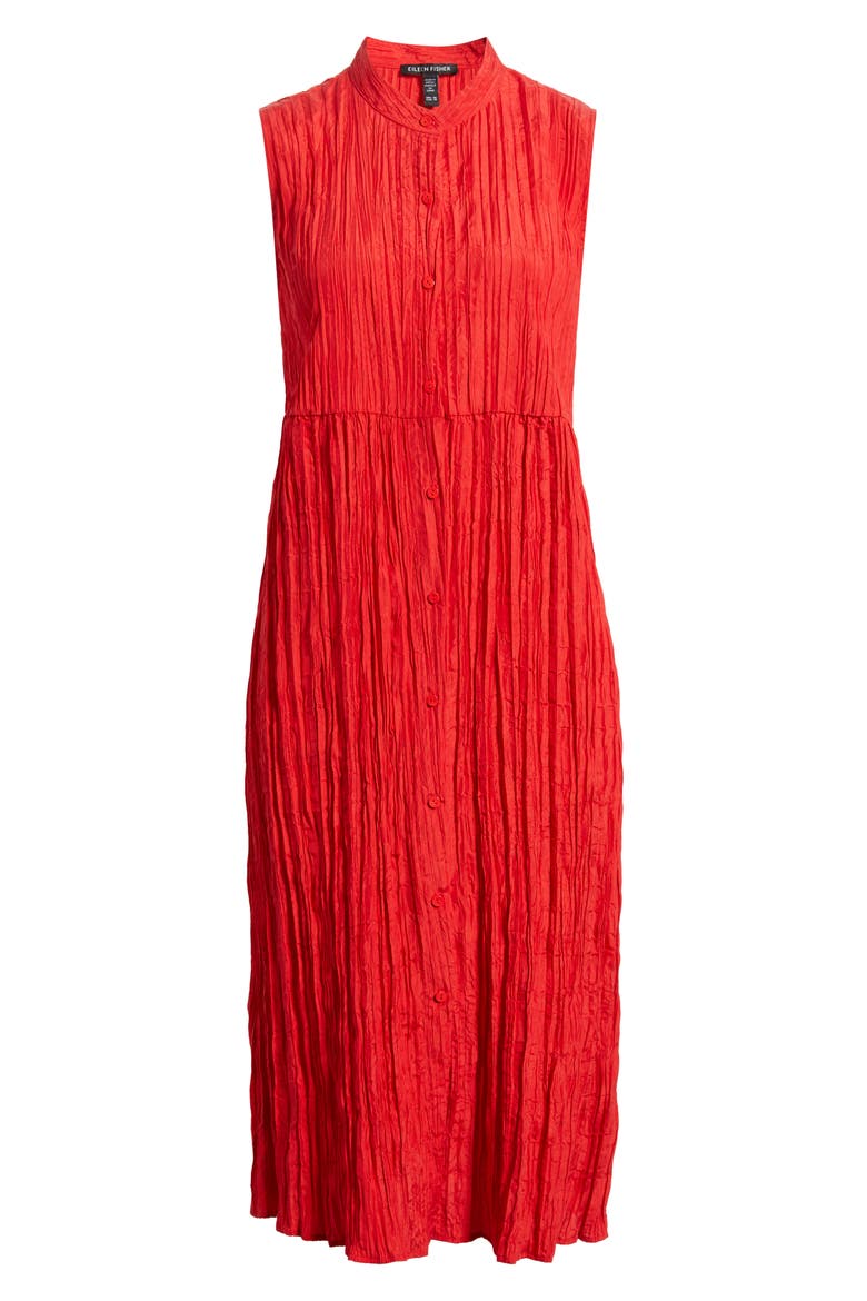 Pleated Sleeveless Silk Shirtdress, Alternate, color, CRIMSON