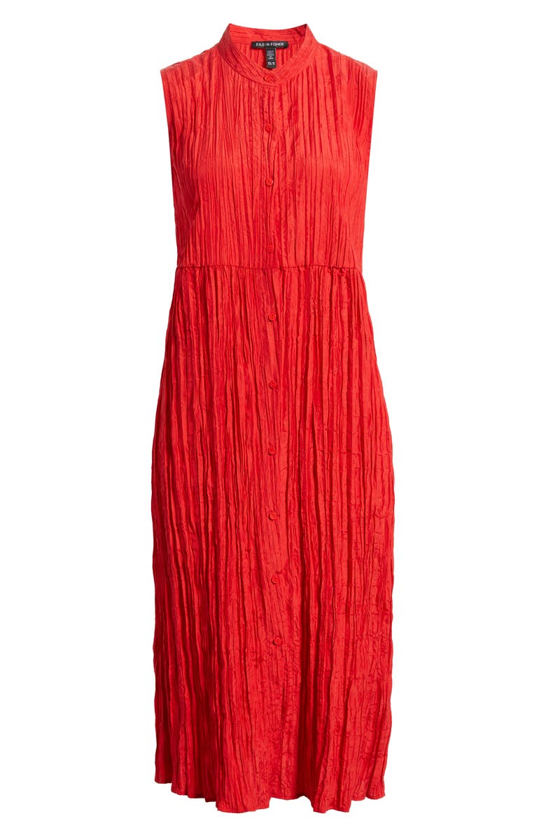 Eileen Fisher Pleated Sleeveless Silk Shirtdress, Alternate, color, Crimson