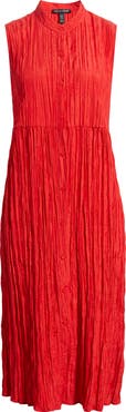 Eileen Fisher Pleated Sleeveless Silk Shirtdress