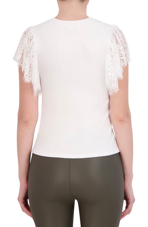 Ookie & Lala Crewneck Lace Sleeve Top In White
