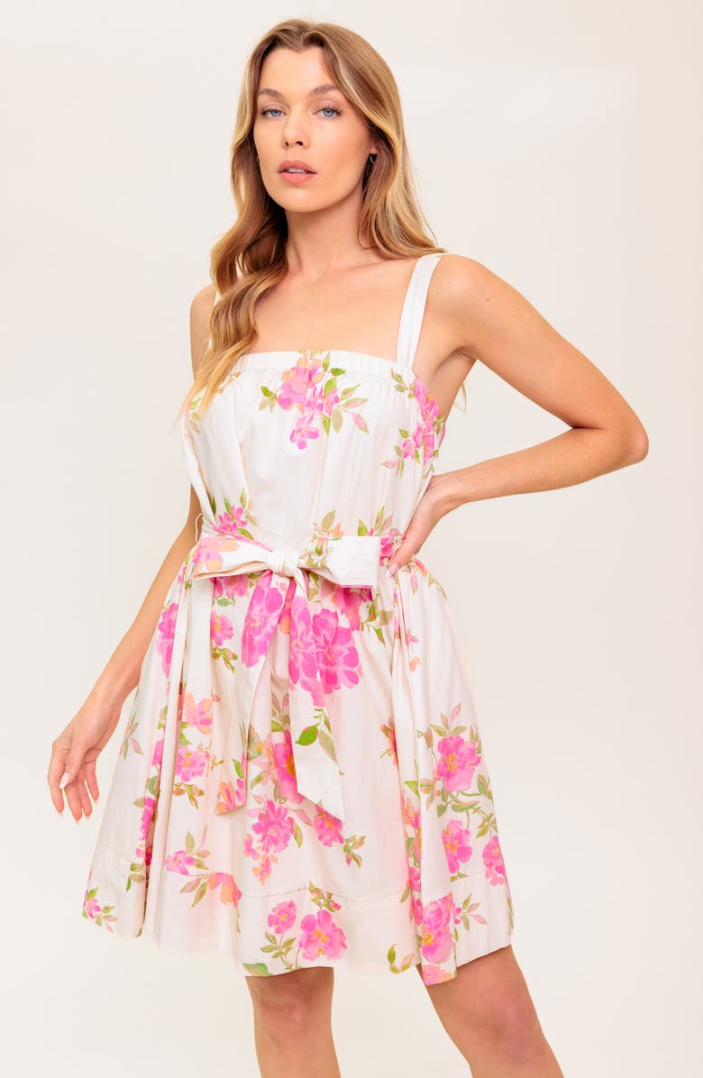 FLYING TOMATO Floral Fit & Flare Cotton Sundress, Alternate, color, Ivory