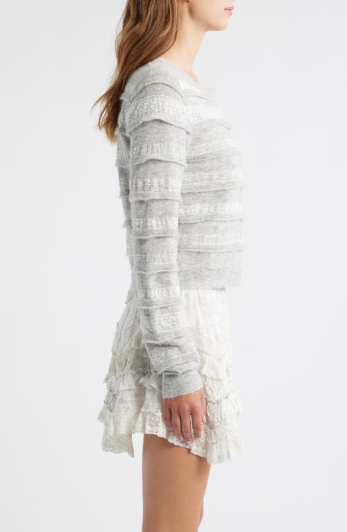 Loveshackfancy Claralise Lace Accent Cardigan In Gray