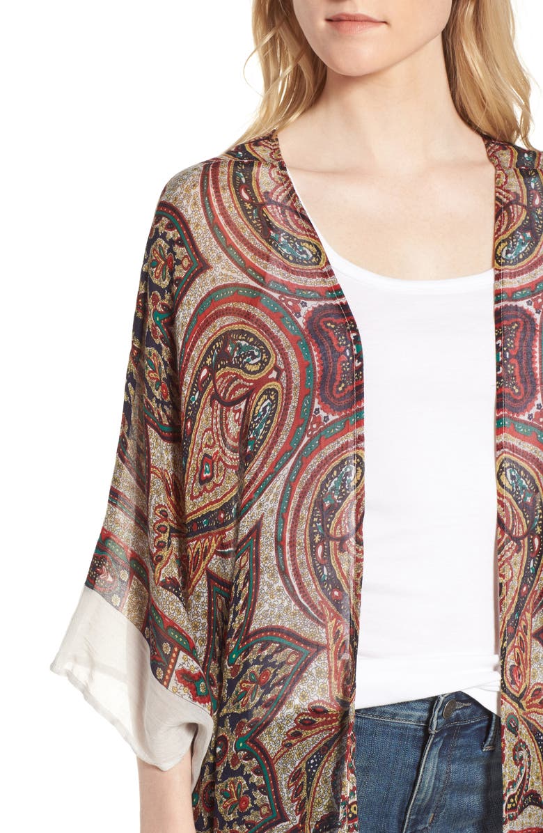 Sole Society Paisley Print Kimono, Alternate, color,