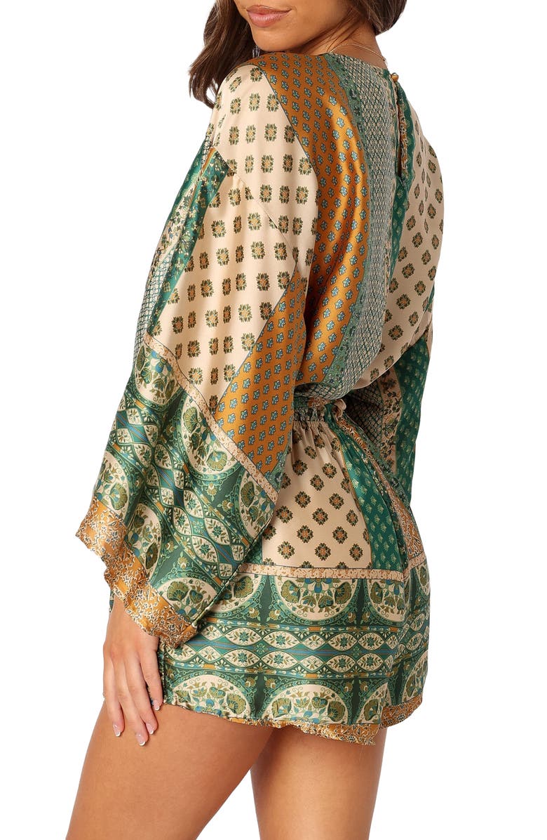 Petal & Pup Elyse Long Sleeve Satin Romper, Alternate, color, Green