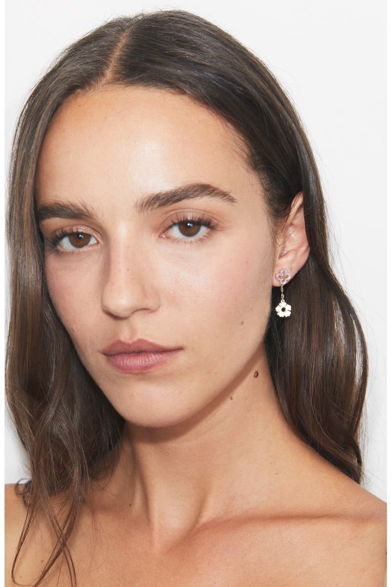 Forget Me Not Linear Earring, Alternate, color, TORY GOLD / PINK