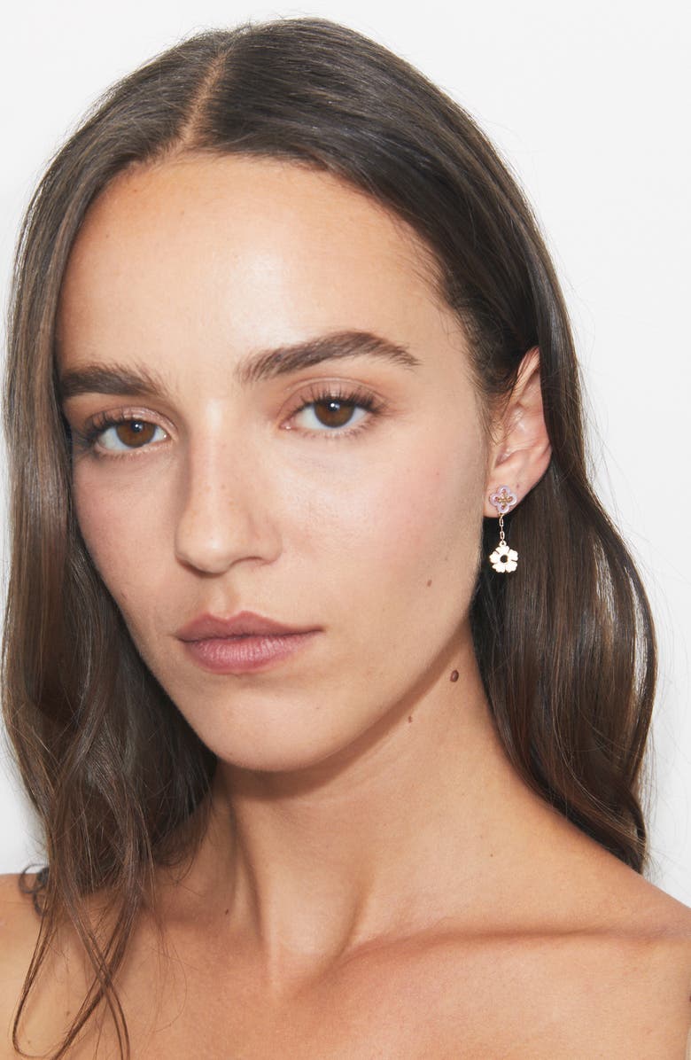 Tory Burch Forget Me Not Linear Earring, Alternate, color, Tory Gold / Pink