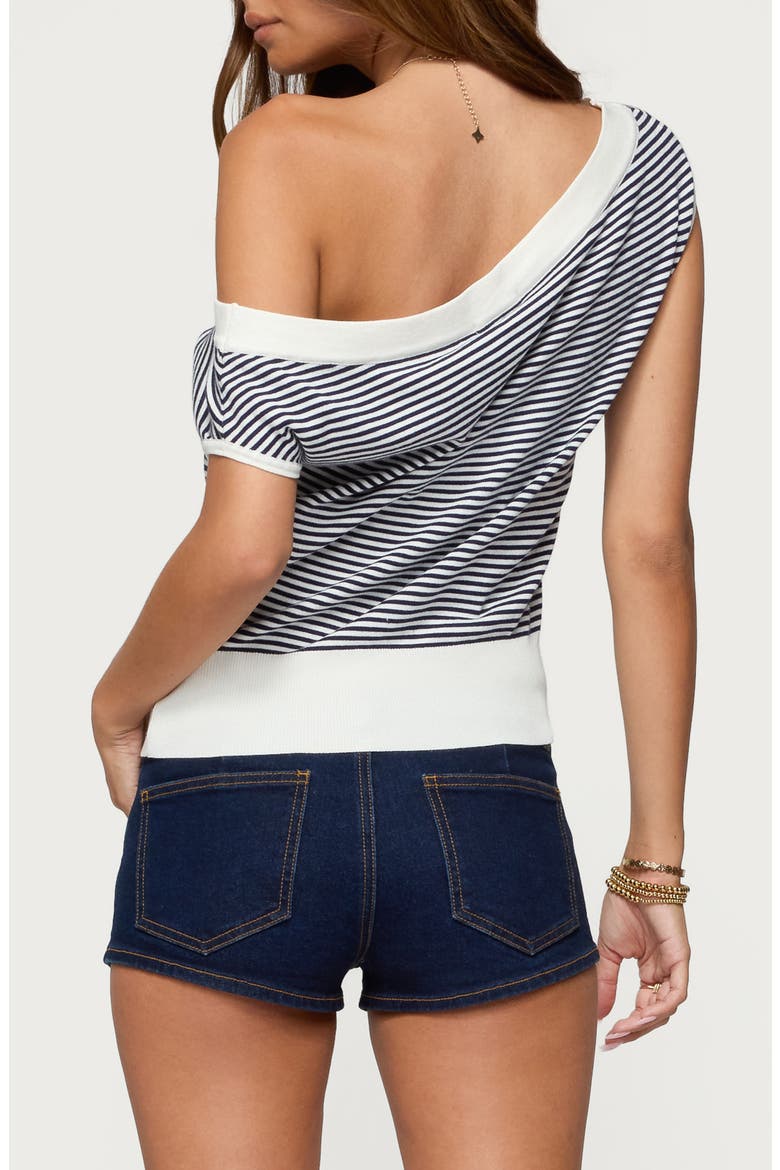Lottey Stripe Off the Shoulder Top, Alternate, color, CREAM-AND-NAVY