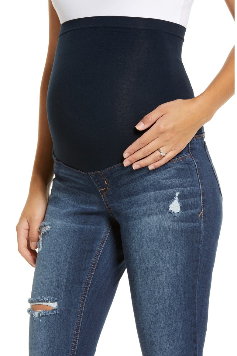 Maternity Distressed Step Hem Skinny Jeans, Alternate, color, ELENI