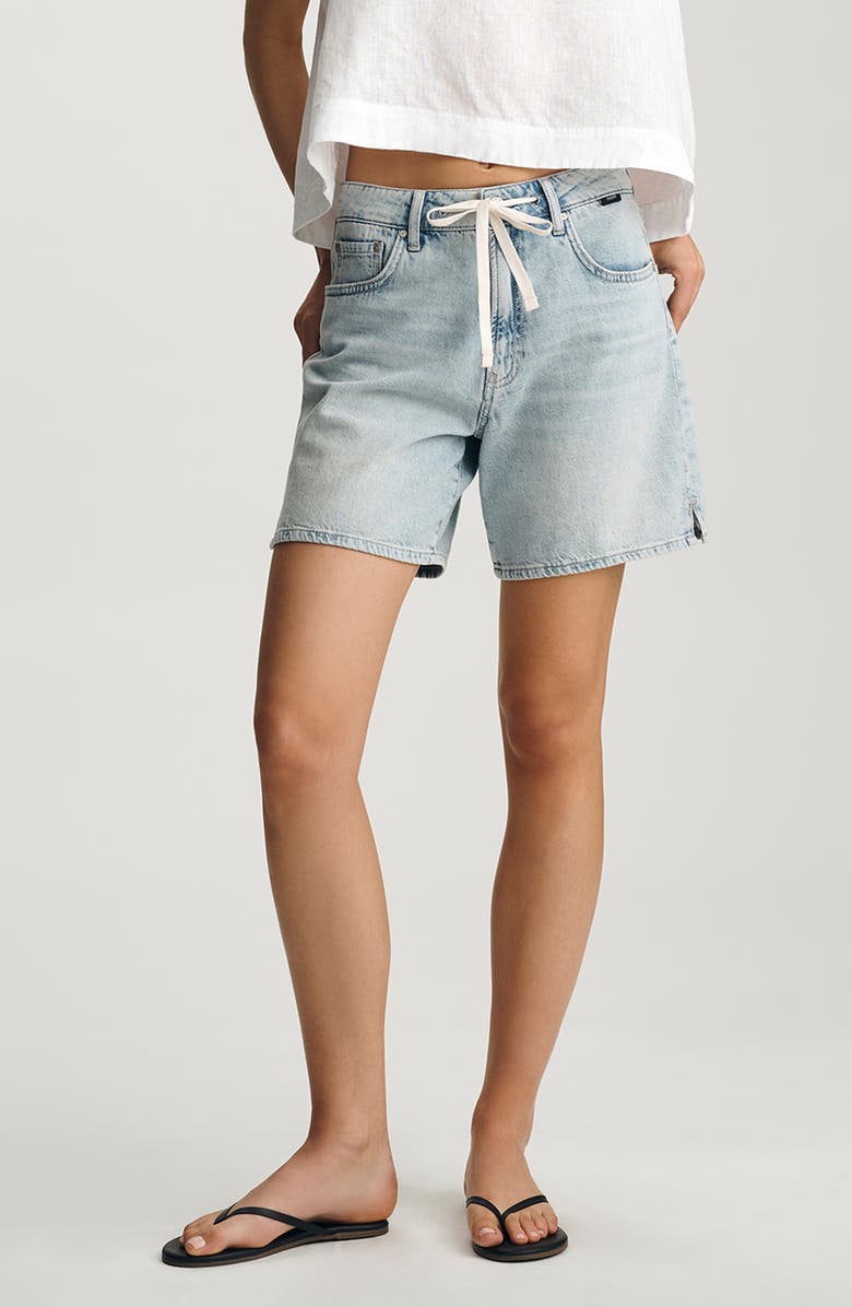 Mavi Jeans Nella Drawstring Mid Thigh Denim Shorts, Main, color, Denim Light Blue