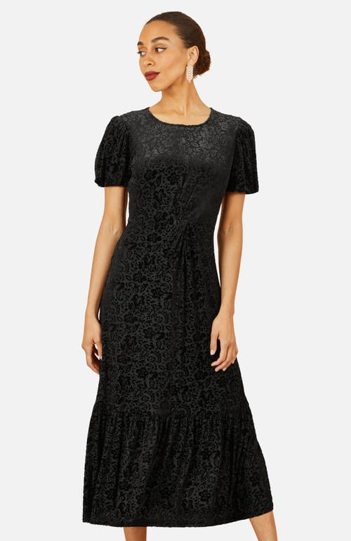 Yumi Velvet Twist Waist Midi Dress In Black