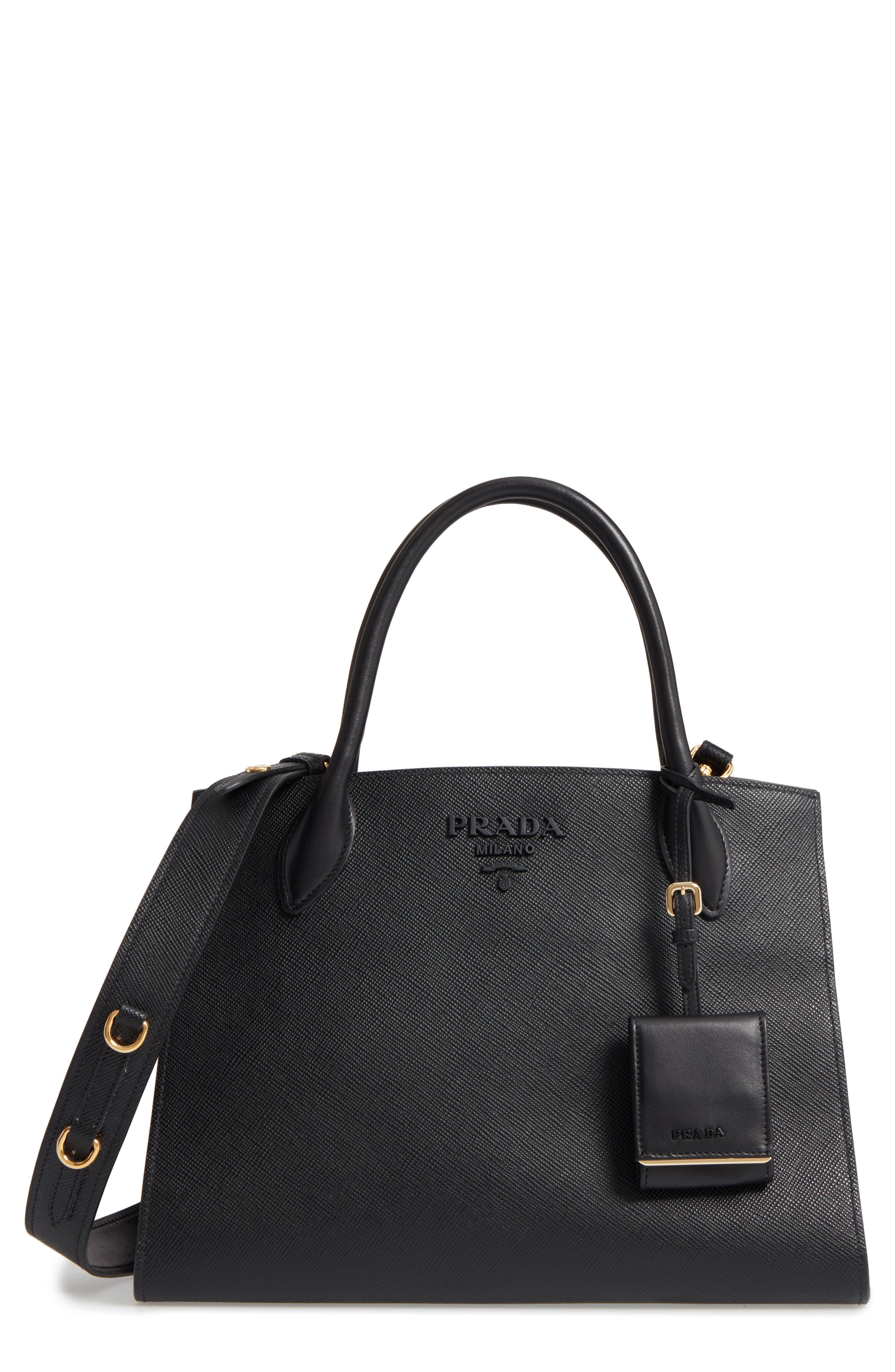 Prada Large Monochrome Saffiano Leather Satchel, Main, color, 
