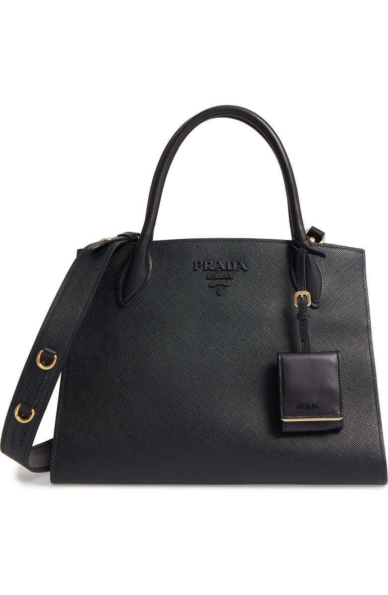 Prada Large Monochrome Saffiano Leather Satchel, Main, color,