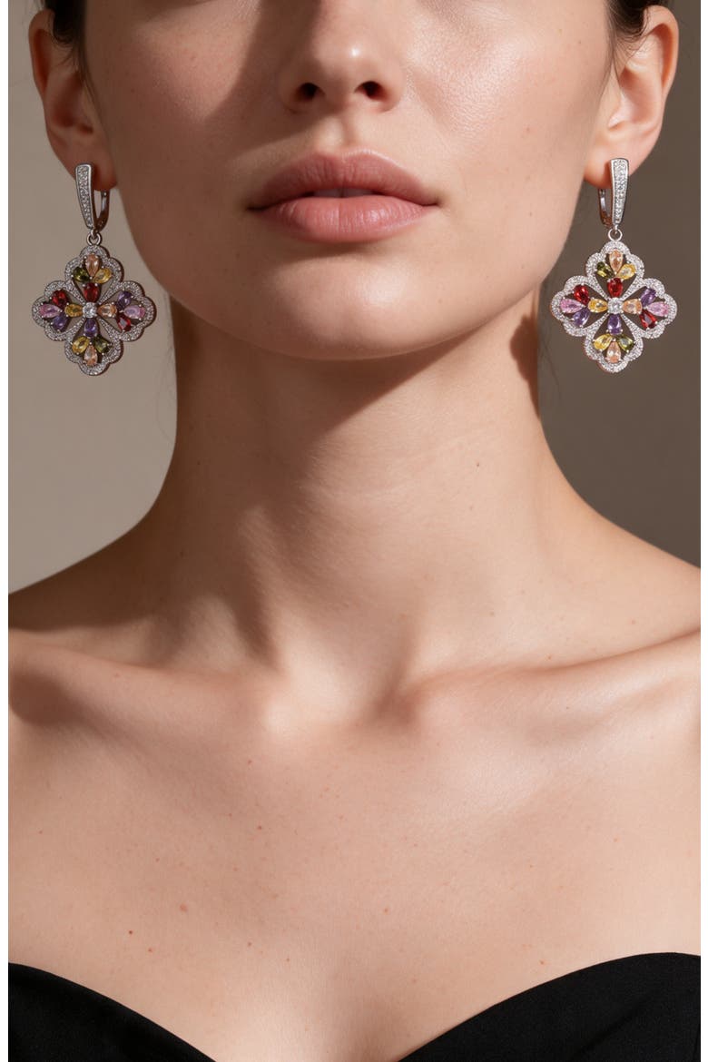 Crystal Floral Cluster Statement Drop Earrings, Alternate, color, Multicolor