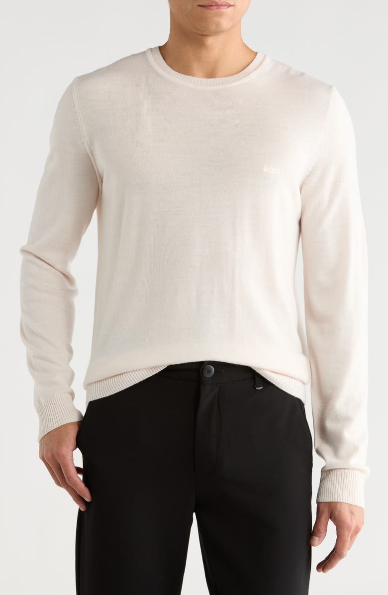 BOSS Bagritte Virgin Wool Sweater, Main, color, Open White