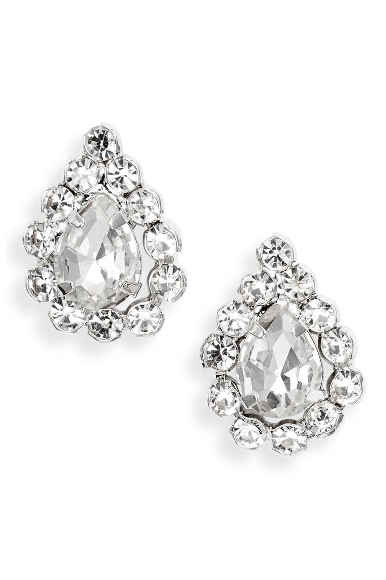 Crystal Pear Stud Earrings, Main, color, CRYSTAL/ RHODIUM