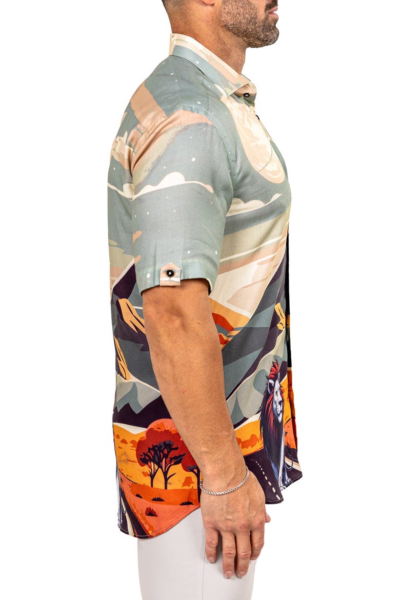 Galileo Marthy Short Sleeve Button-Up Shirt, Alternate, color, BEIGE/ BLUE MULTI