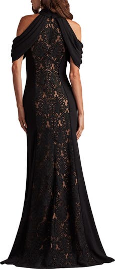 Lace Inset Cold-Shoulder Gown