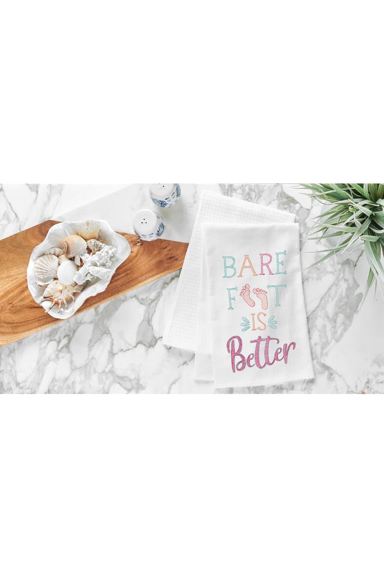 Barefoot Is Better Flour Sack Embroidered Cotton Kitchen Towel, Alternate, color, White