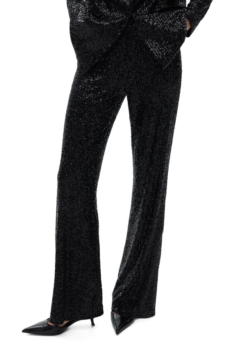 MANGO Wide Leg Sequin Pants, Main, color, 