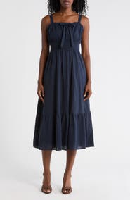 AUGUST SKY Front Bow Cotton Midi Sundress
