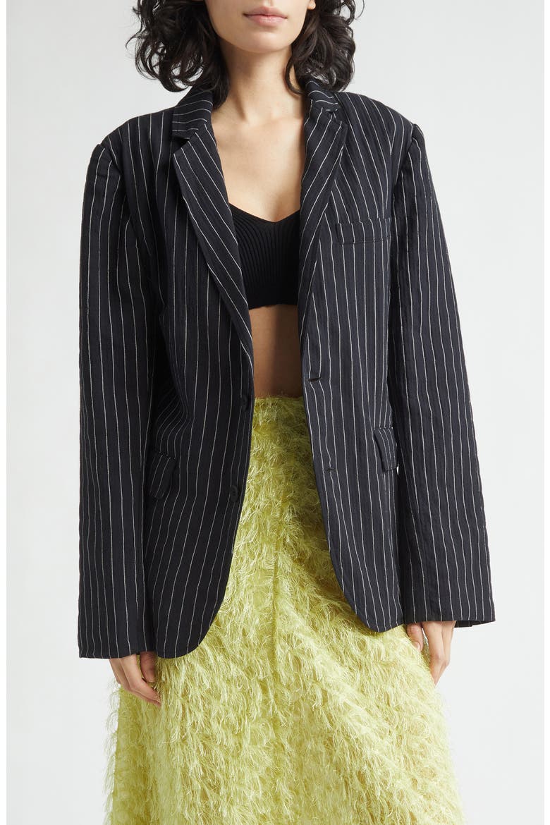 Wool & Cotton Pinstripe Jacket, Main, color, BLACK PINSTRIPES