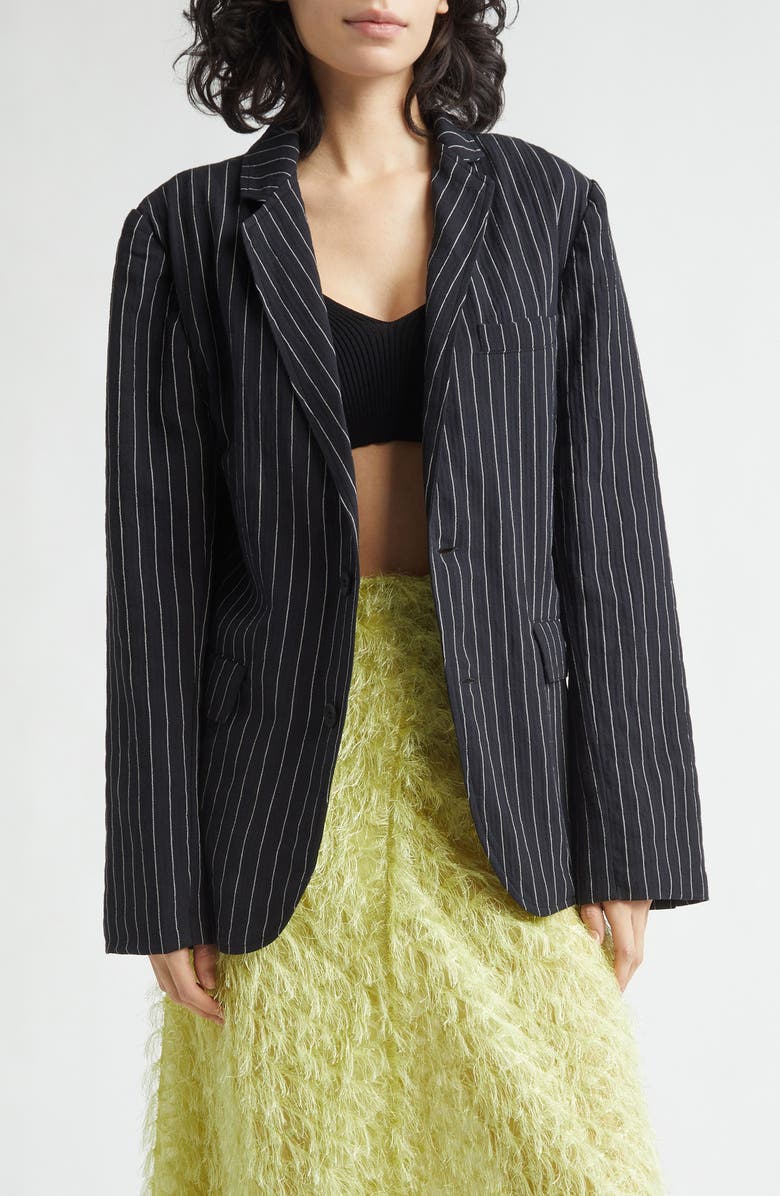 KÚR Wool & Cotton Pinstripe Jacket, Main, color, Black Pinstripes