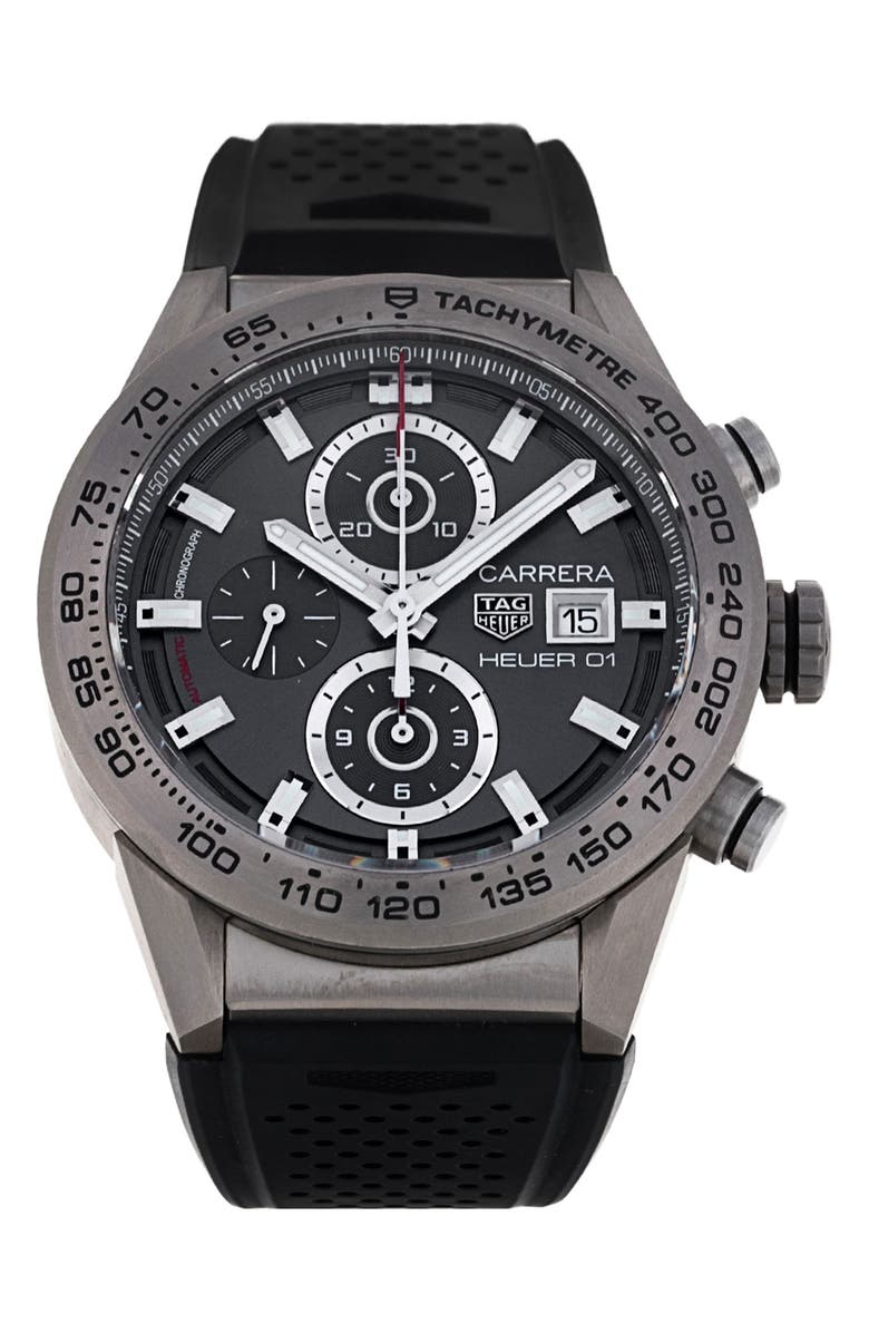 Watchfinder & Co. Tag Heuer Preowned 2017 Carrera Rubber Strap Watch Chronograph, 43mm, Main, color, 