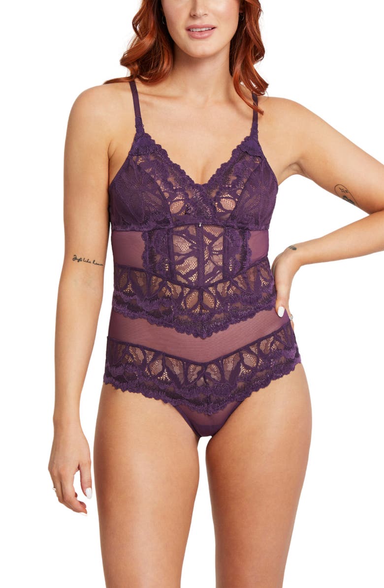 Montelle Intimates Royale Corset Lace Teddy, Alternate, color,