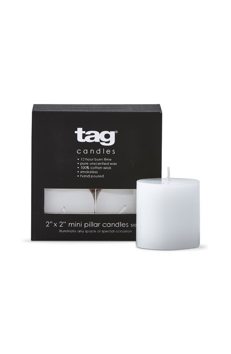 tag Chapel Mini Pillar White Candles Set of 4 Unscented, Main, color, White