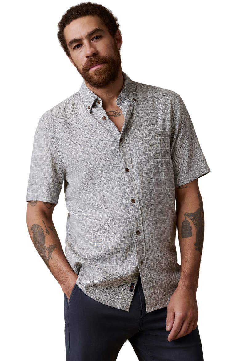 Breeze Short Sleeve Button-Down Shirt, Alternate, color, GRAPHITE SHELL BRICKS