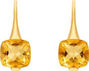 House of Frosted 14K Yellow Gold Cushion Cut Citrine Drop Earrings