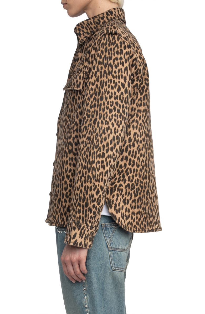 Zadig & Voltaire Taskam Leopard Print Denim Snap-Up Shirt, Alternate, color, 