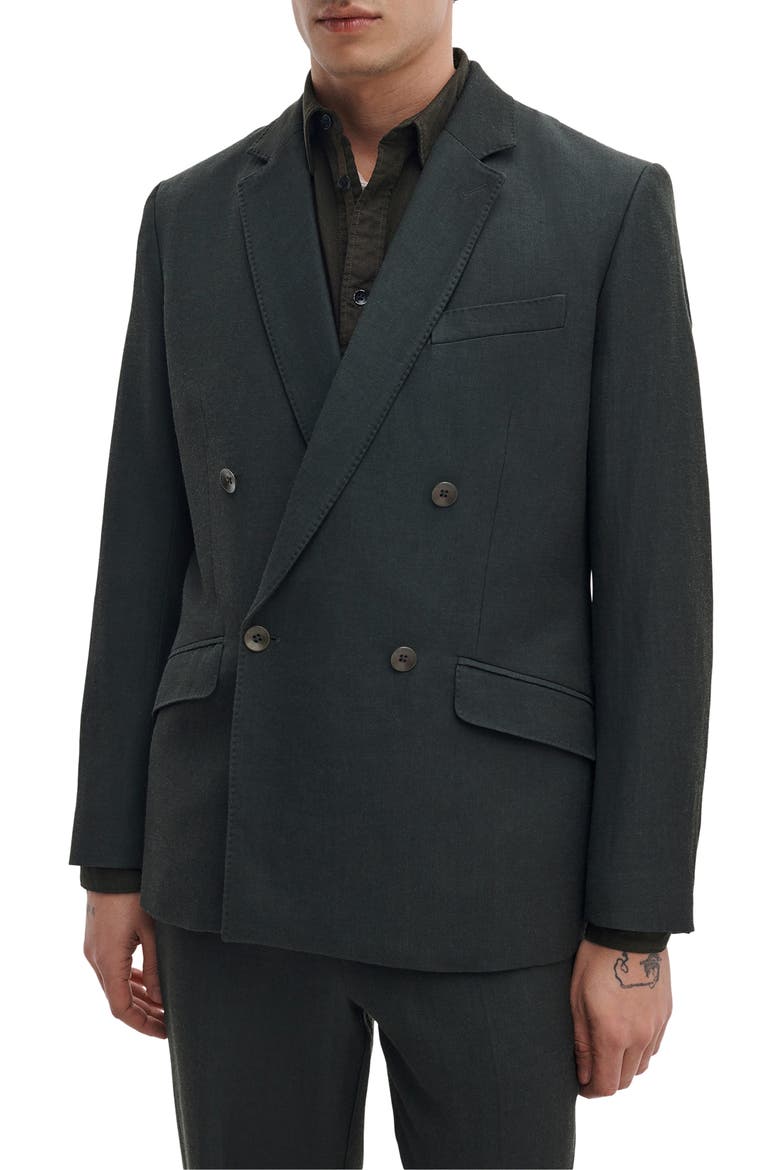 Butler Double Breasted Wool Blend Blazer, Main, color, CHARCOAL GREEN