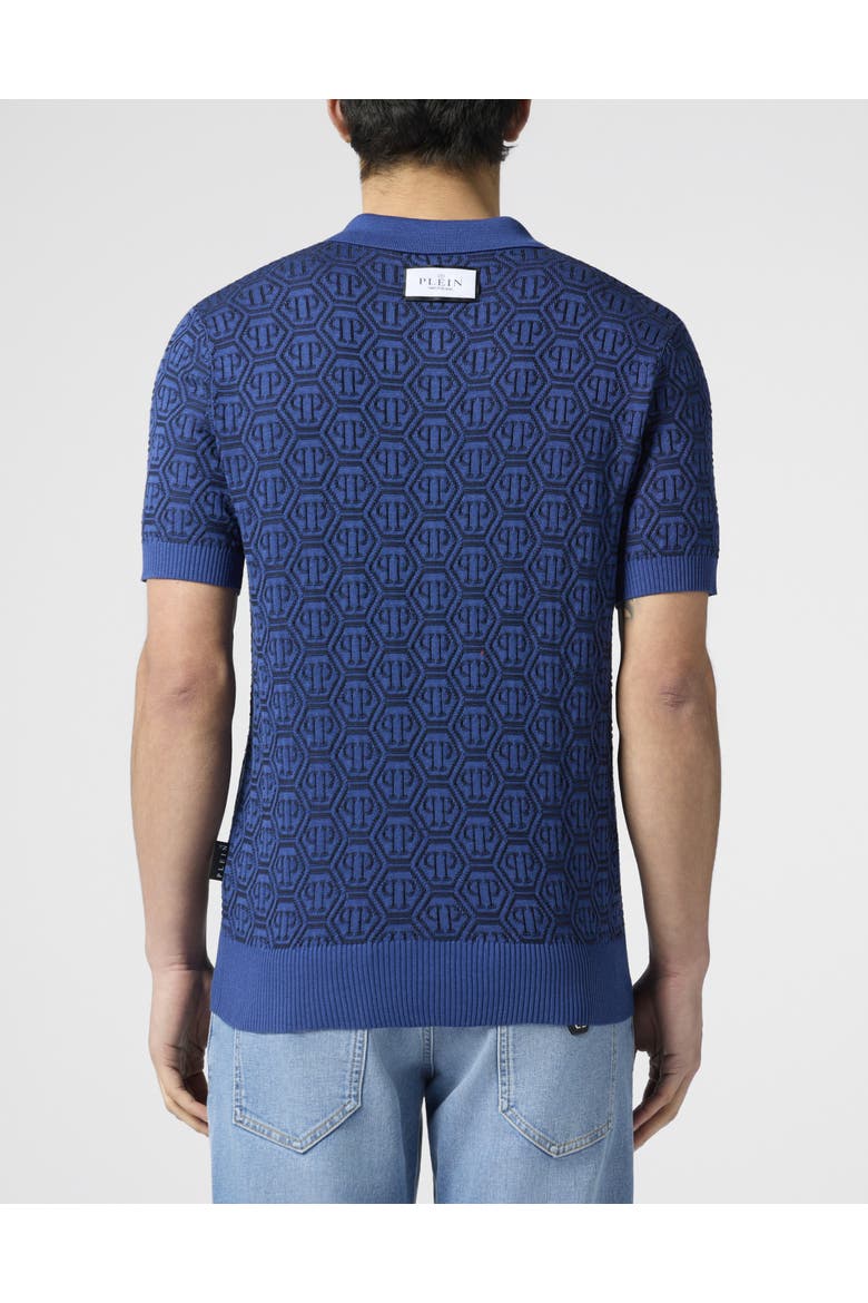 Buttoned-Up Polo Shirt Jacquard Monogram Men, Alternate, color, navy