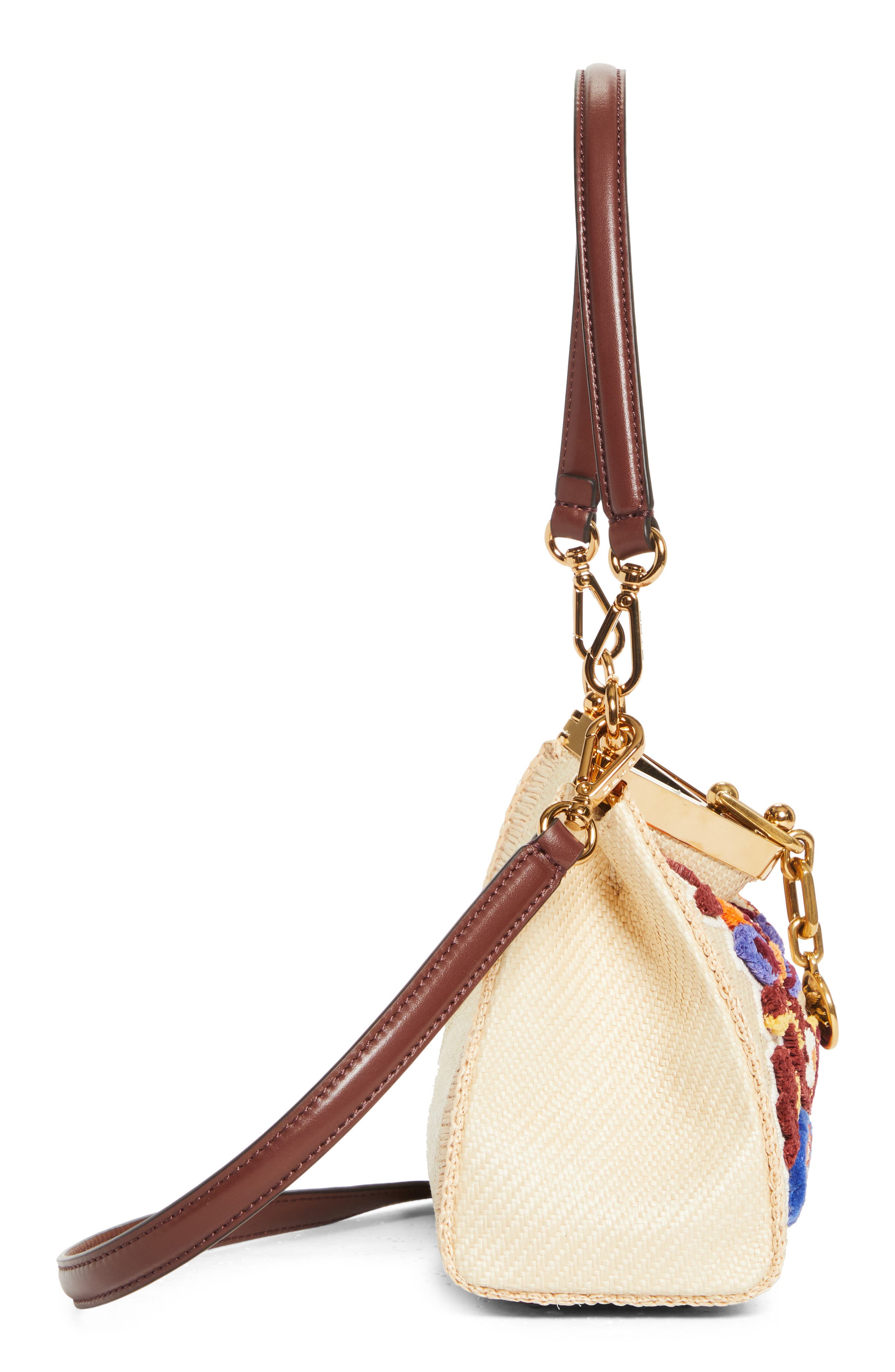 Etro Small Vela Floral Embroidered Raffia Shoulder Bag, Alternate, color, M0121 Beige