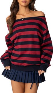 EDIKTED Sterling Stripe Off the Shoulder Sweater