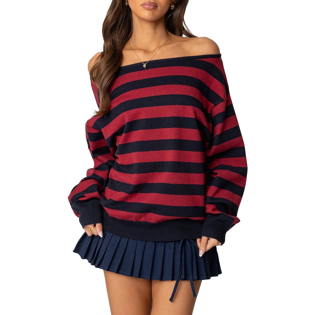 EDIKTED EDIKTED STERLING STRIPE OFF THE SHOULDER SWEATER