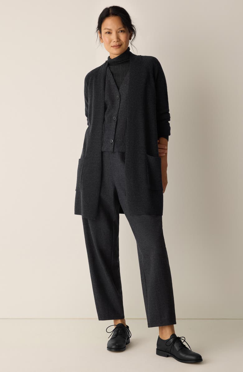 Eileen Fisher Raglan Sleeve Wool Cardigan, Alternate, color, Charcoal